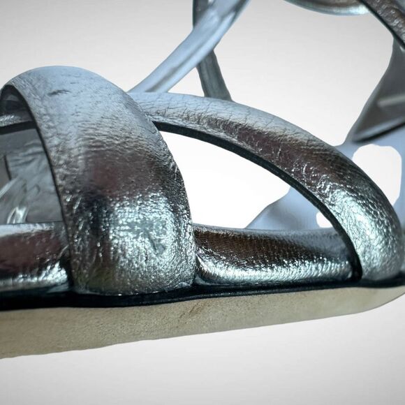 Jimmy Choo Rheea 65 mm Metallic Silver Leather Sandal Block Heel Size EU 37 US 7 - Picture 10 of 15